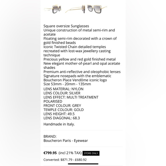 🏆Boucheron 18K Gold Plated BC0067S 003, size 53-20-135‼️ - Picture 11 of 15